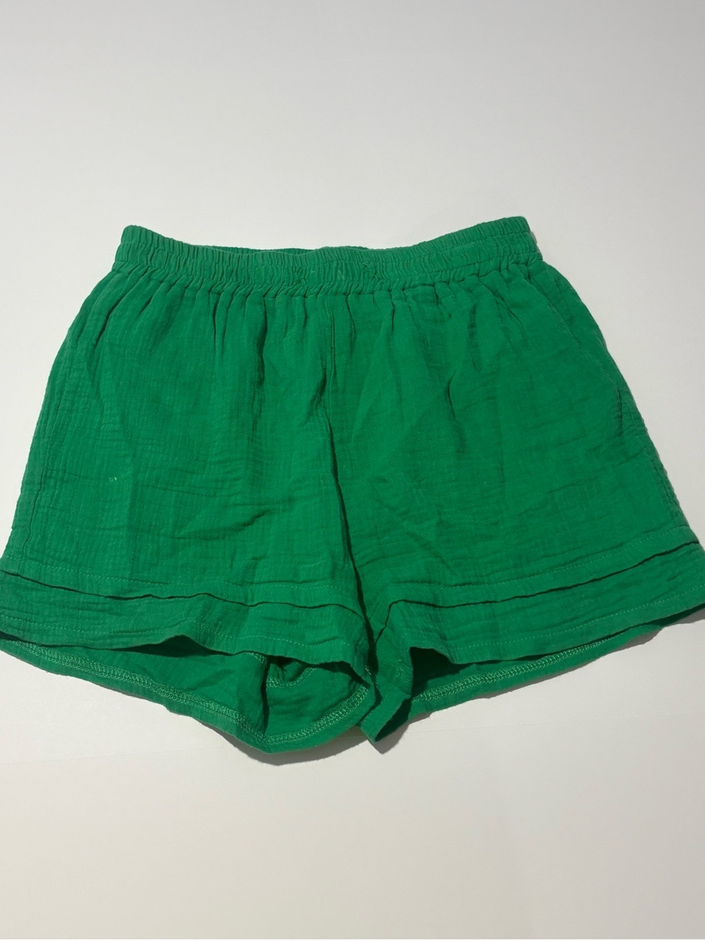 Women's Green Elastic-Waist Athletic Shorts